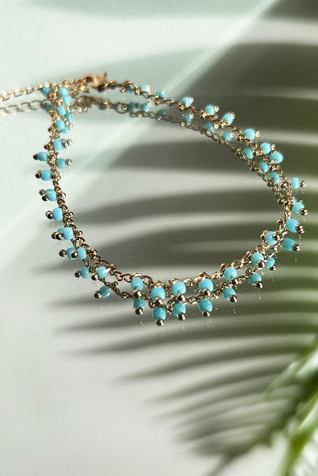 Αλυσίδα ποδιού χρυσή με χάντρες - 100114648