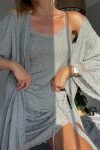 Νυχτικό με ρόμπα rib γκρι | Lapop Winter Collection 2023