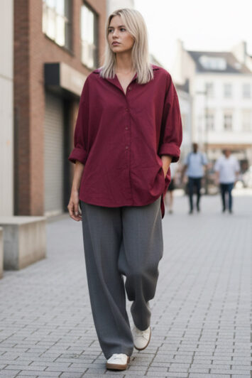 All season boyfriend oversized ασύμμετρο μακρυμάνικο πουκάμισο. Διαθέτει κουμπάκια και τσέπη και είναι Onesize, από Small μέχρι Large.