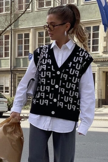 μαύρη αμάνικη ζακέτα με μοτίβο - casual street style look