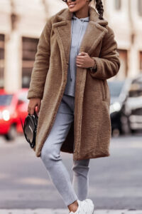 Παλτό οversized τύπου teddy με eco fur sherpa σε ανοιχτή καφέ απόχρωση