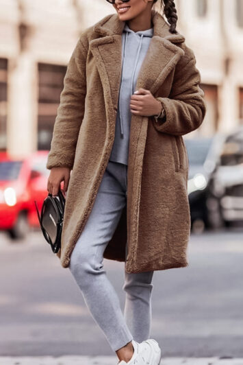 Παλτό οversized τύπου teddy με eco fur sherpa σε ανοιχτή καφέ απόχρωση
