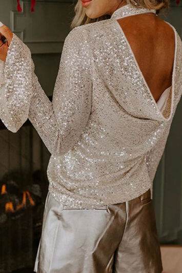 λαμπερή μπλούζα παγιέτα με άνοιγμα στην πλάτη – πίσω όψη