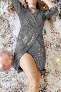Wrap sequin φόρεμα ασημί