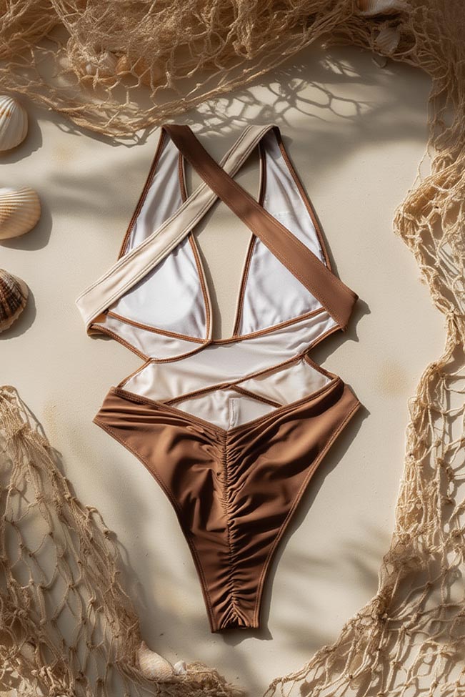 ολόσωμο μαγιό cut out με ασύμμετρο design, λεπτομέρεια πίσω όψης