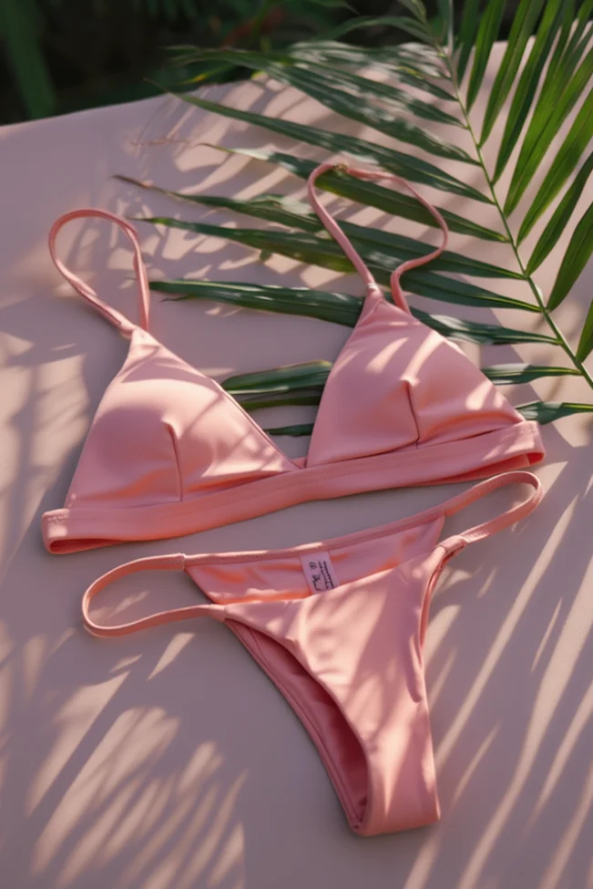 σομόν μπικίνι σετ με τριγωνάκι top και string κάτω μέρος